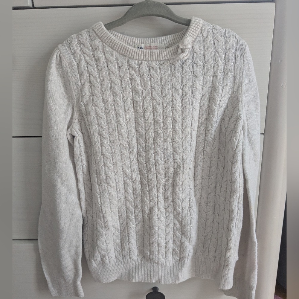 H&M White Cable Knit Crew Neck Kid's Sweater, 4-5T